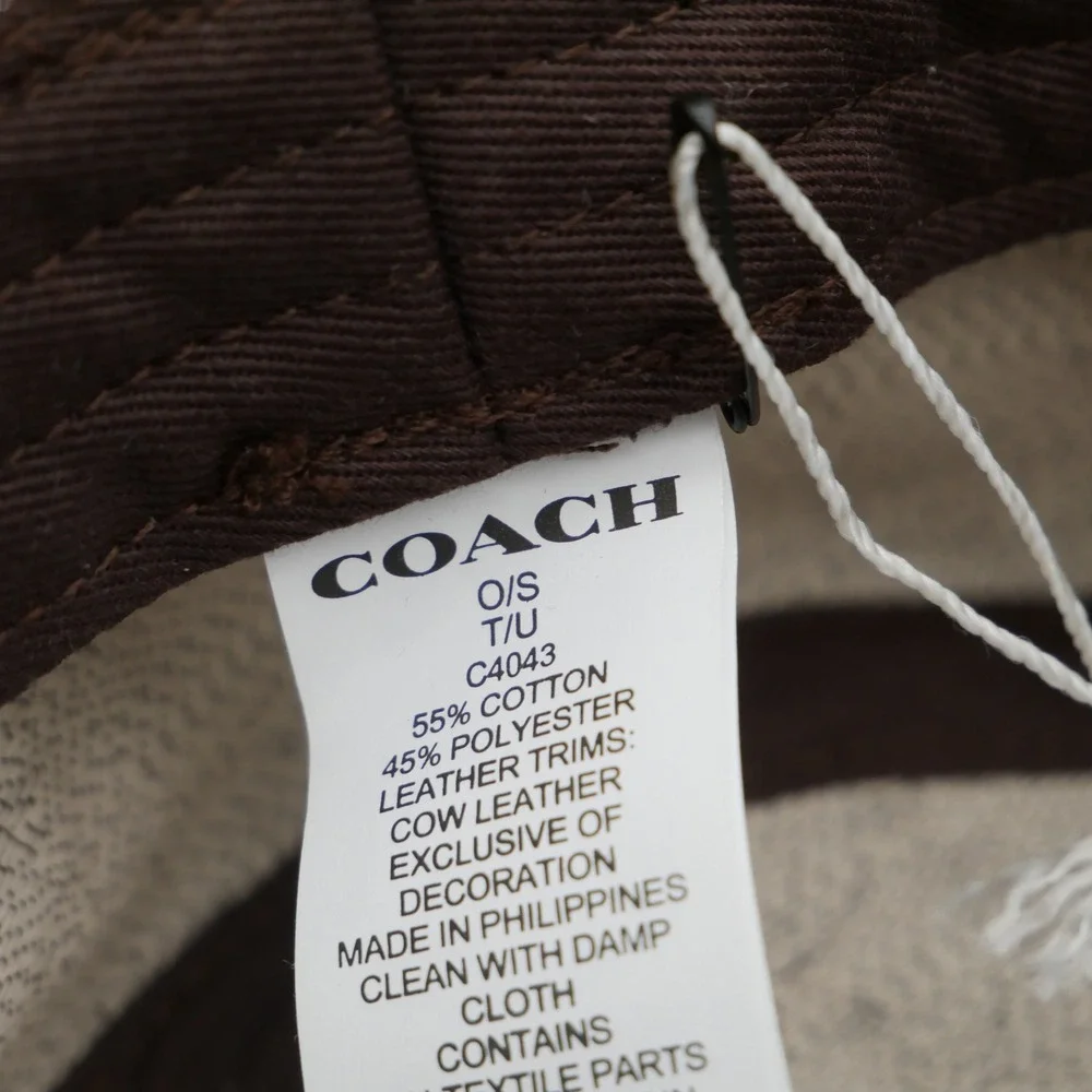 Coach Signature Jacquard Bucket Hat C4043‎ Khaki Saddle Brown Leather Trim NWT